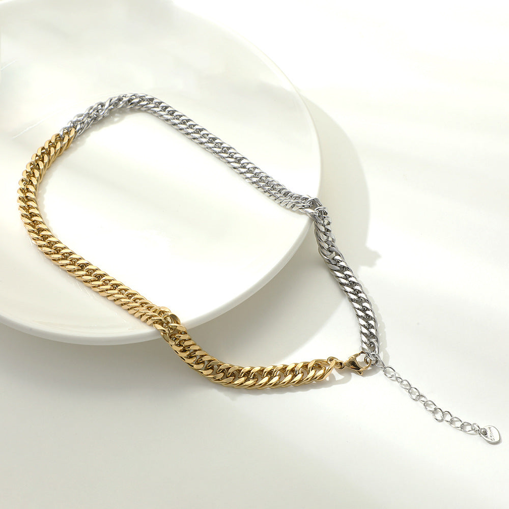 Two-Tone Cuban Link Chain Necklace, gold and silver, stainless steel view 3