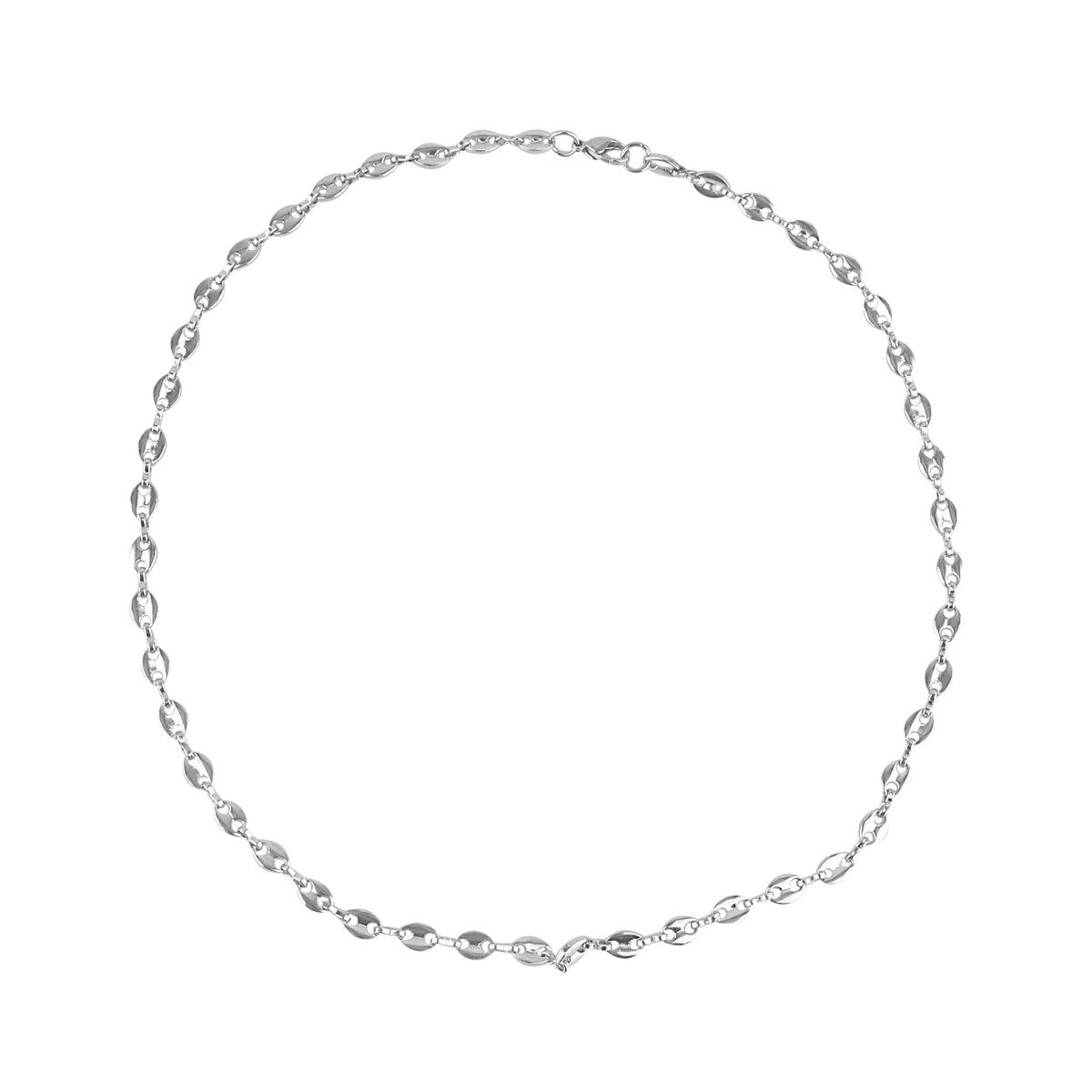 Titanium Steel Coffee Bean Link Necklace, silver chain