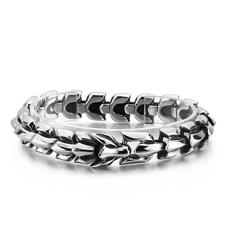 Stainless Steel Dragon Scale Bracelet, brushed silver-tone finish view 3