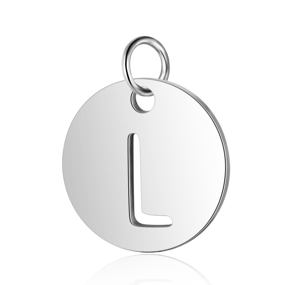 Stainless Steel Initial Disc Pendant, silver, hollow letter Z view 15