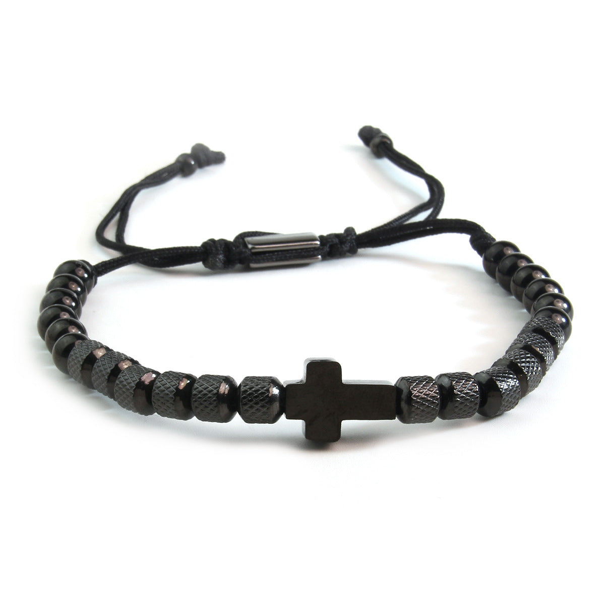 Cross Bead Adjustable Bracelet gold-tone knurled beads view 2