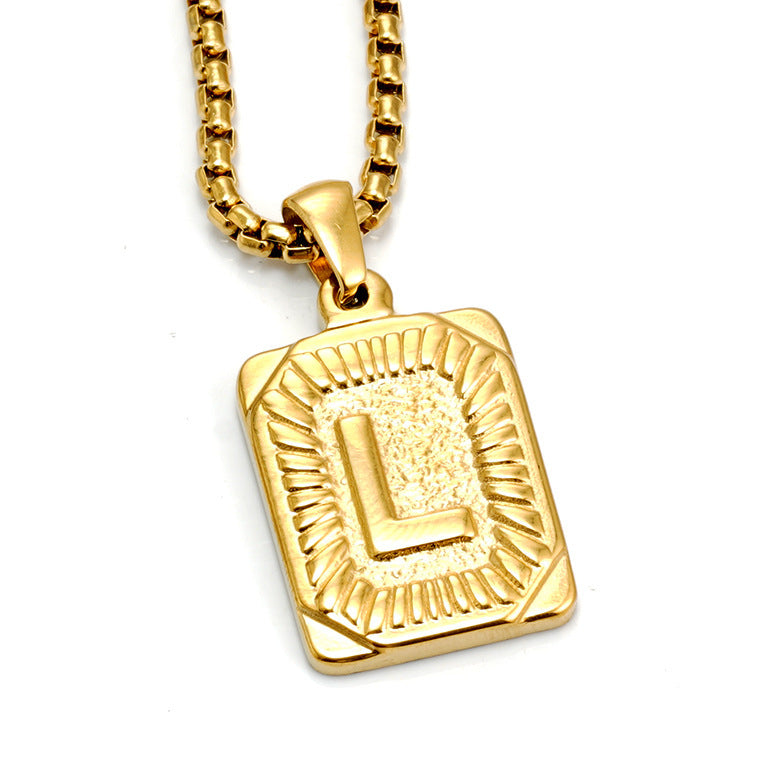 Gold-Tone Rectangular Initial Pendant Necklace with letter H view 13