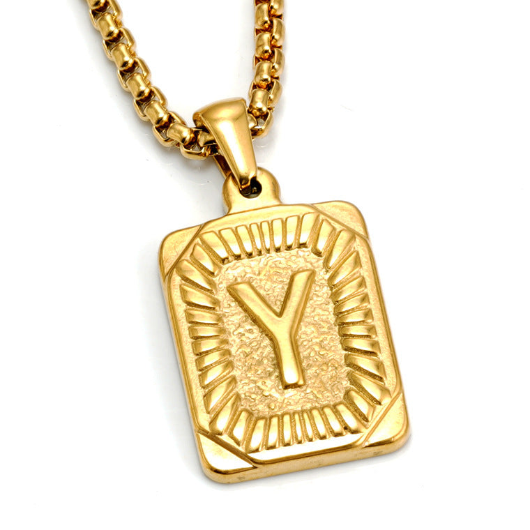 Gold-Tone Rectangular Initial Pendant Necklace with letter H view 25