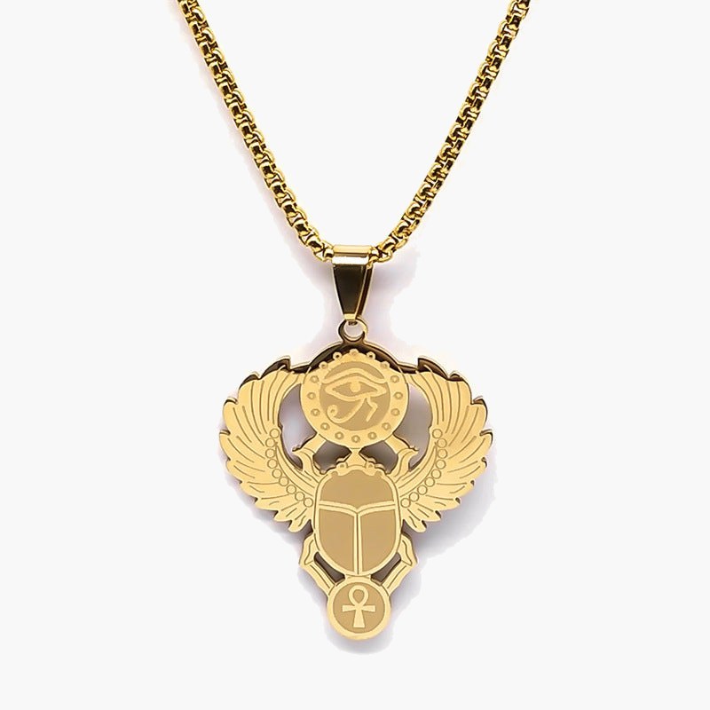 Egyptian Scarab Eye of Horus Pendant Necklace, gold-tone finish