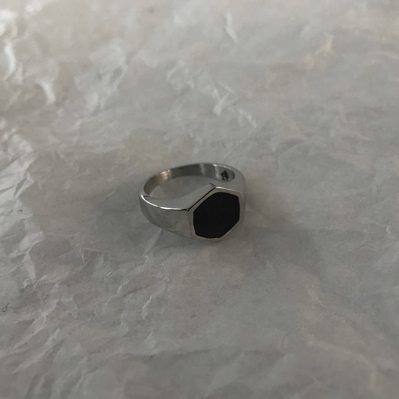 Titanium Steel Hexagonal Black Inlay Ring, geometric design view 3