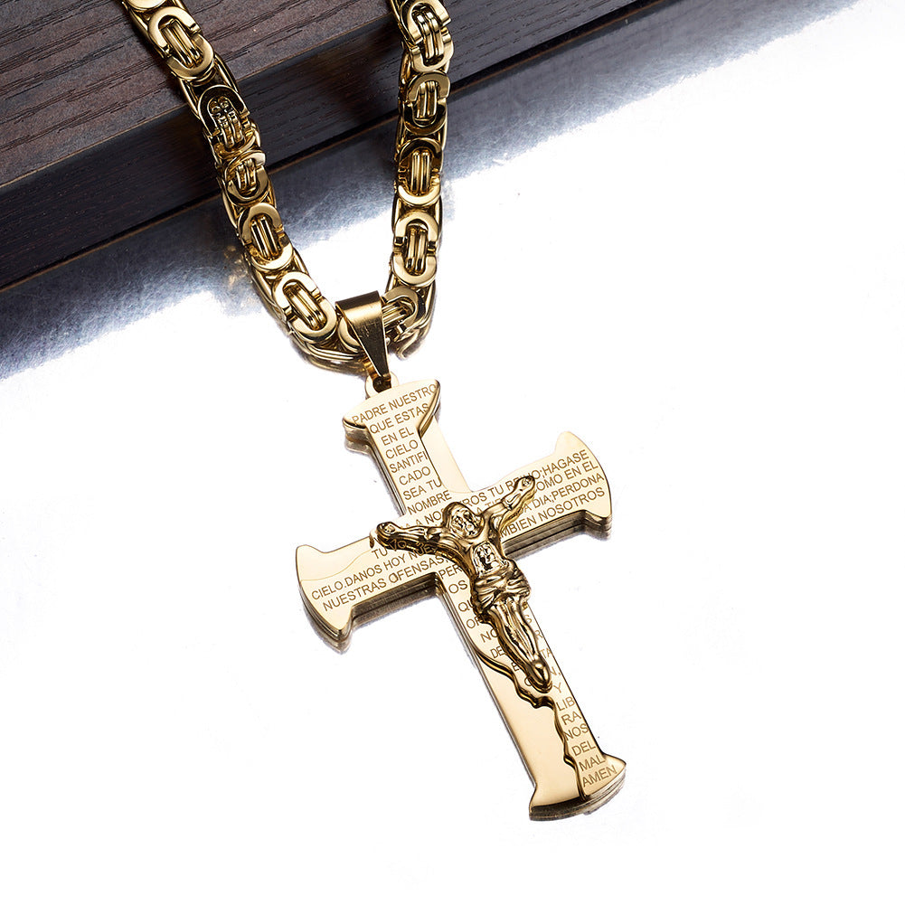 Byzantine Chain Crucifix Pendant Necklace gold-tone view 2