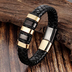Braided Leather Two-Tone Bar Bracelet with gold-tone finish view 2