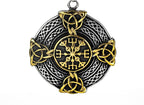 Stainless Steel Viking Compass Pendant Necklace with chain on dark rock view 4
