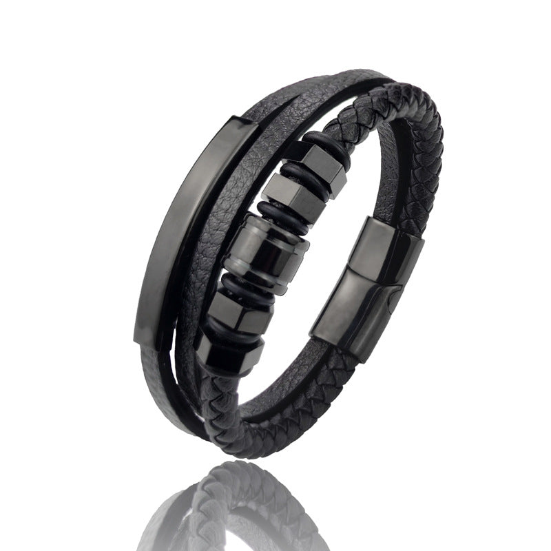 Hexagon Leather Cord Bracelet with gold-tone finish view 3
