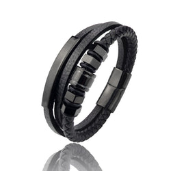 Hexagon Leather Cord Bracelet with gold-tone finish view 3
