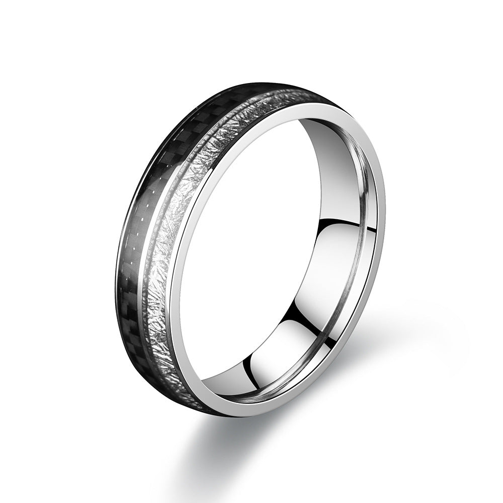 Stainless Steel Carbon Fiber Ice Ring with textured inlay view 2