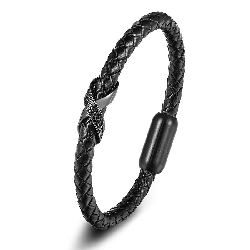 Braided Leather Iced X Bracelet rose gold-tone view 3