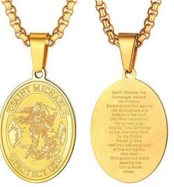 Saint Michael Oval Pendant Necklace in gold-tone, silver-tone, and black finishes view 5