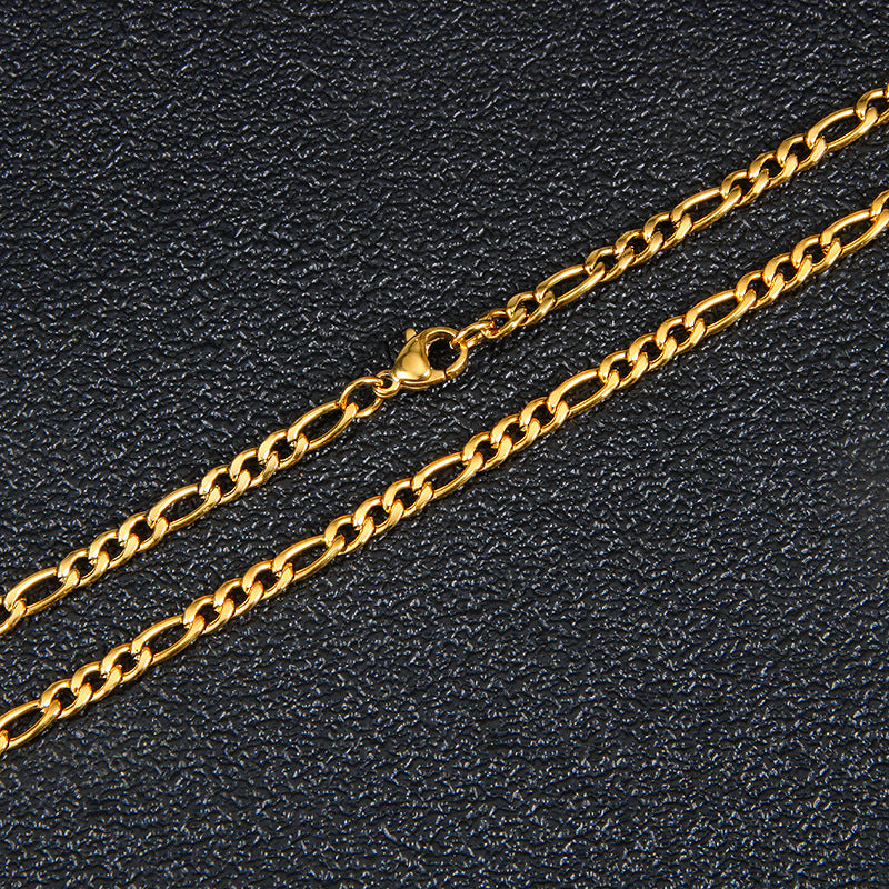 The Flat Gold-Tone Figaro Chain in Stainless Steel, view 4