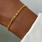 Stainless Steel Scroll Link Bracelet on black background view 2
