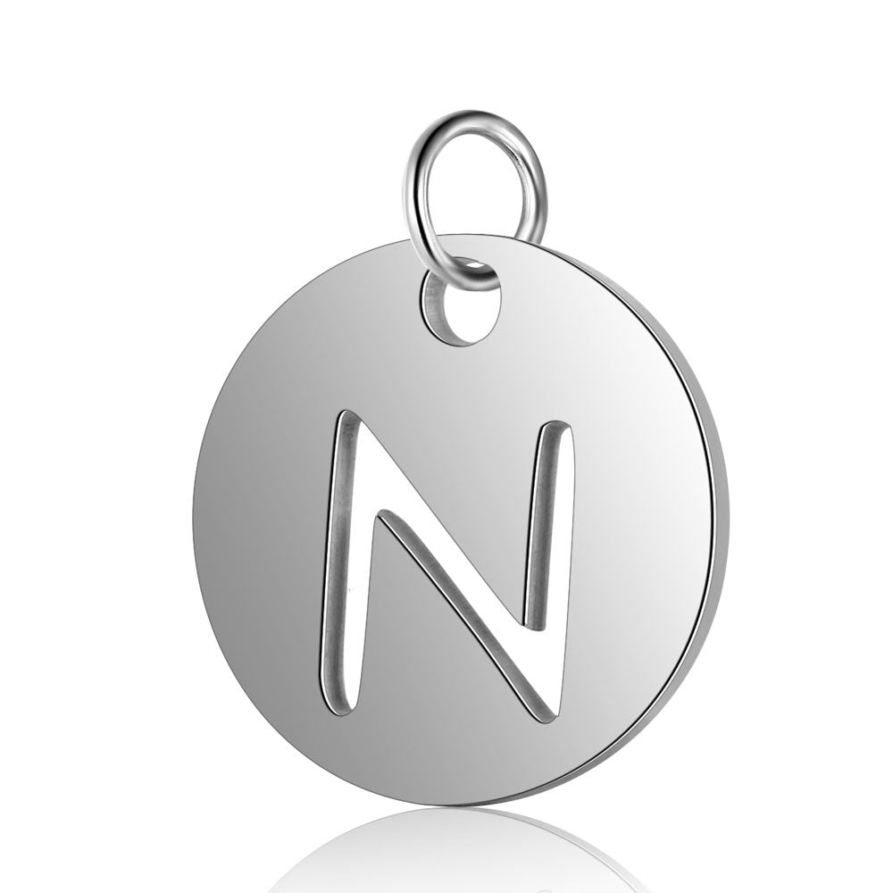 Stainless Steel Initial Disc Pendant, silver, hollow letter Z view 17