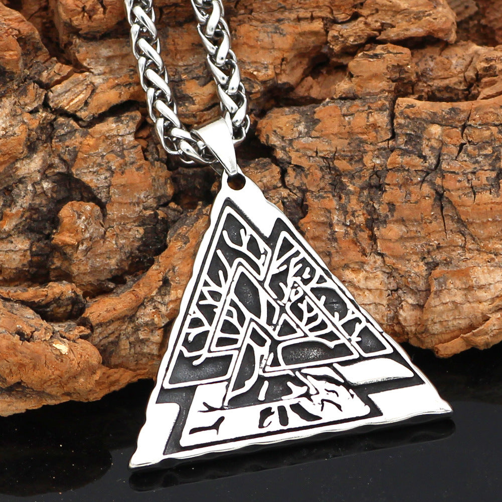 Titanium Steel Geometric Pendant Necklace with wheat chain view 2