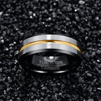 Black Tungsten Carbide Gold Inlay Ring on a white background view 3
