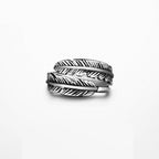 Dual Feather Stainless Steel Ring, feather design, men's ring view 3