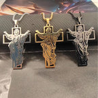 Titanium Steel Risen Christ Cross Necklace, black finish view 2
