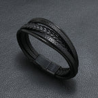 Multi-Strand Braided Leather Bracelet black color magnetic clasp view 2