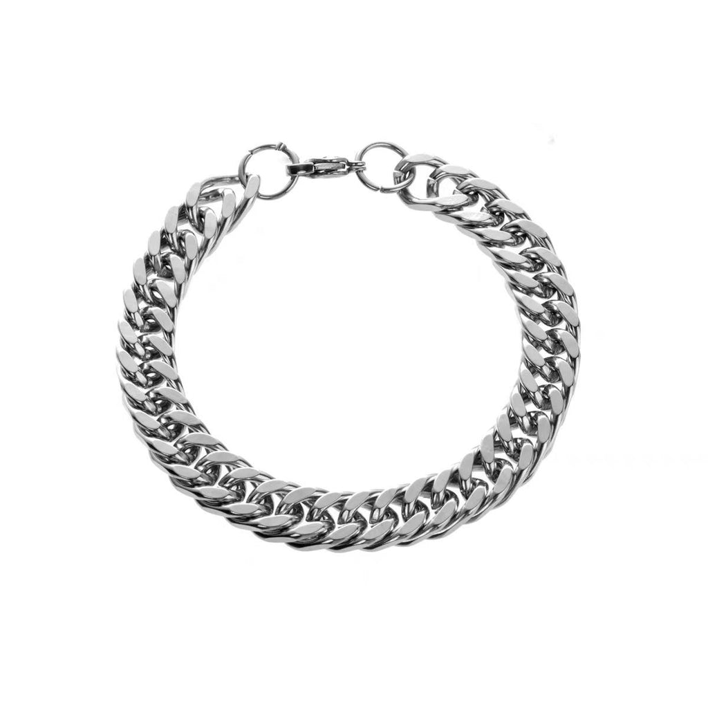Titanium Steel Cuban Link Bracelet, silver-tone, polished finish