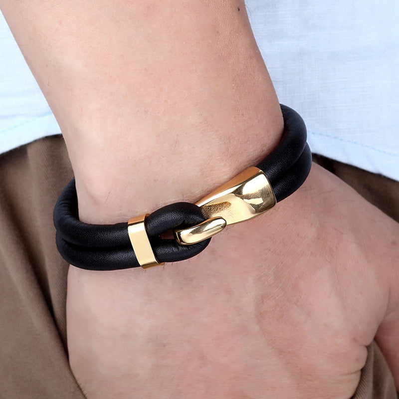 Two-Strand Leather Hook Bracelet, smooth gold-tone finish view 2