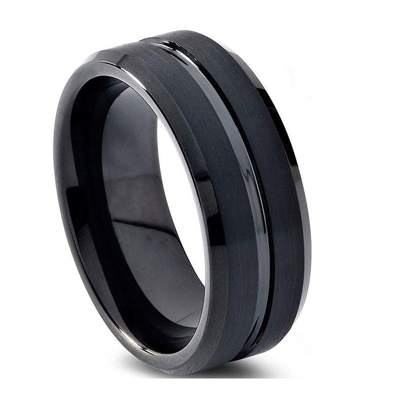 Black Tungsten Carbide Groove Band, brushed and polished view 2