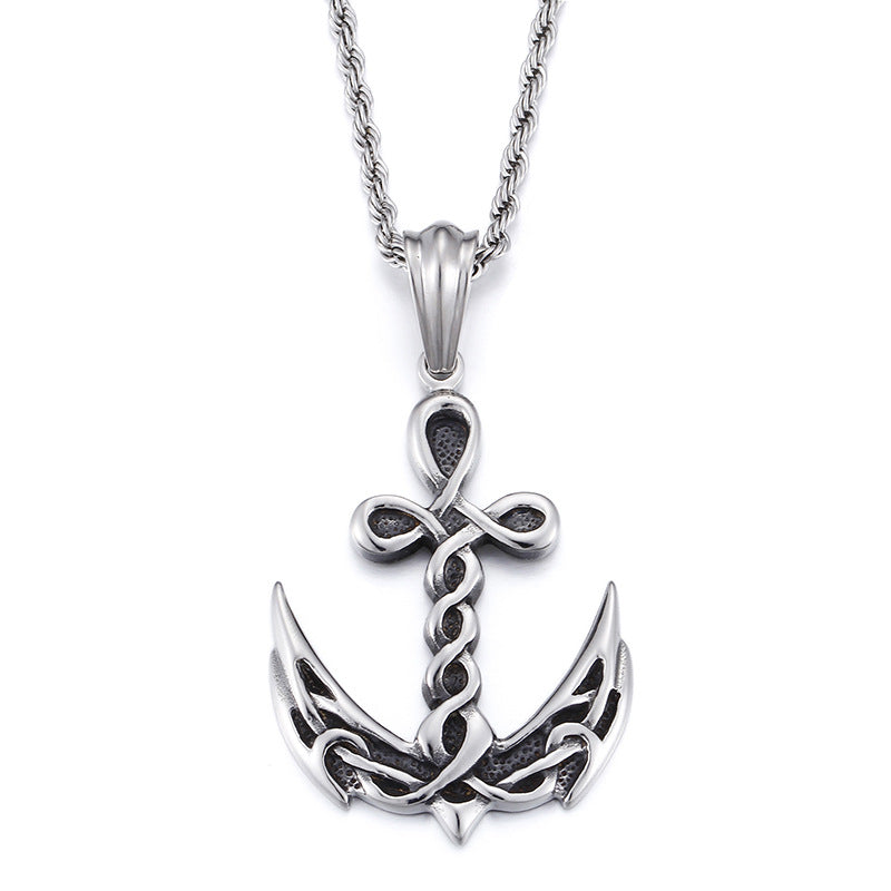 Titanium Steel Anchor Knotwork Pendant, silver-tone, detailed design view 2