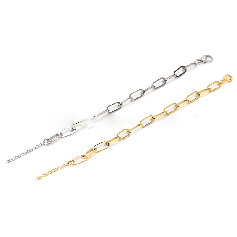 Titanium Steel Paperclip Link Bracelet, silver-tone, minimalist design view 3