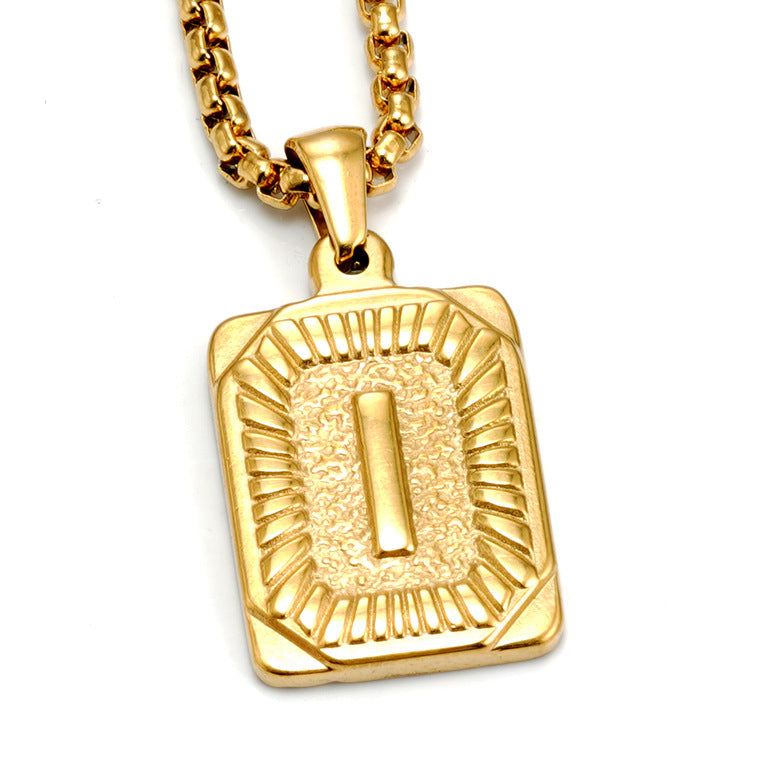 Gold-Tone Rectangular Initial Pendant Necklace with letter H view 10