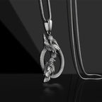 Black Titanium Steel Raven Pendant Necklace with two ravens and knotwork view 2