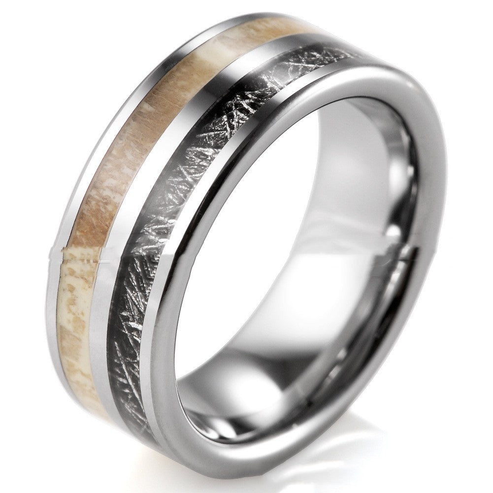Tungsten Carbide Antler Meteorite Inlay Ring with polished finish