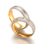 6mm Two-Tone Frosted Titanium Steel Ring with three cubic zirconia stones view 3