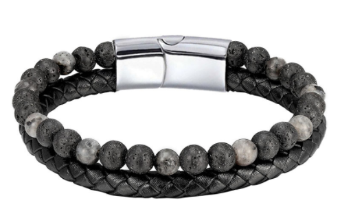 The Double-Strand Leather and Stone Bead Bracelet, view 7