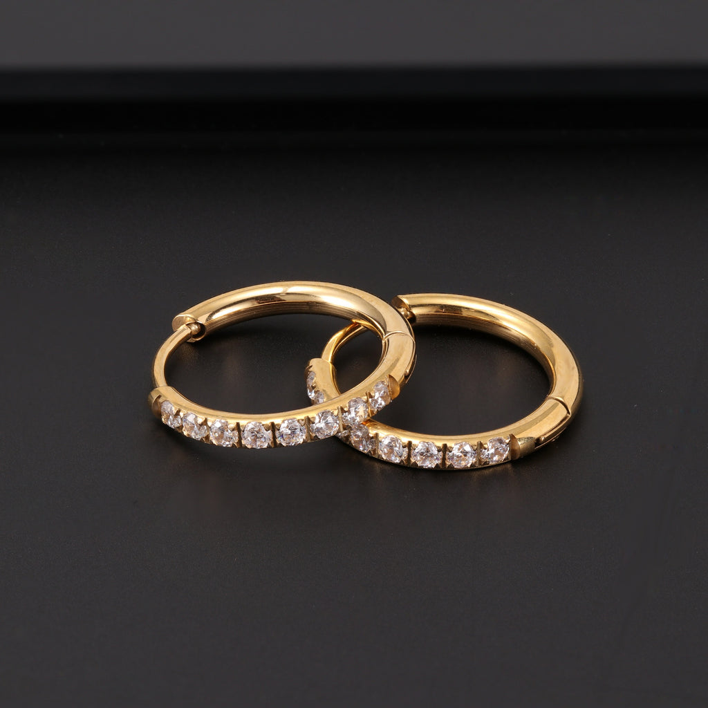 8-12mm CZ Inlaid Stainless Steel Hoop Earrings gold silver rose gold black