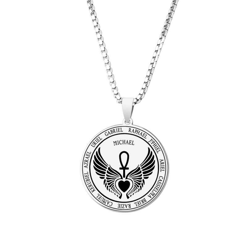 Archangel Michael Ankh Pendant Necklace silver box chain view 3