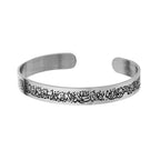 10mm Script Engraved Stainless Steel Cuff with black Arabic script engraving on a brushed silver finish view 4