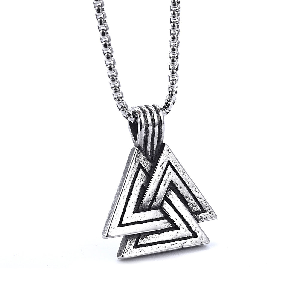 Stainless Steel Viking Triangle Pendant Necklace on white background