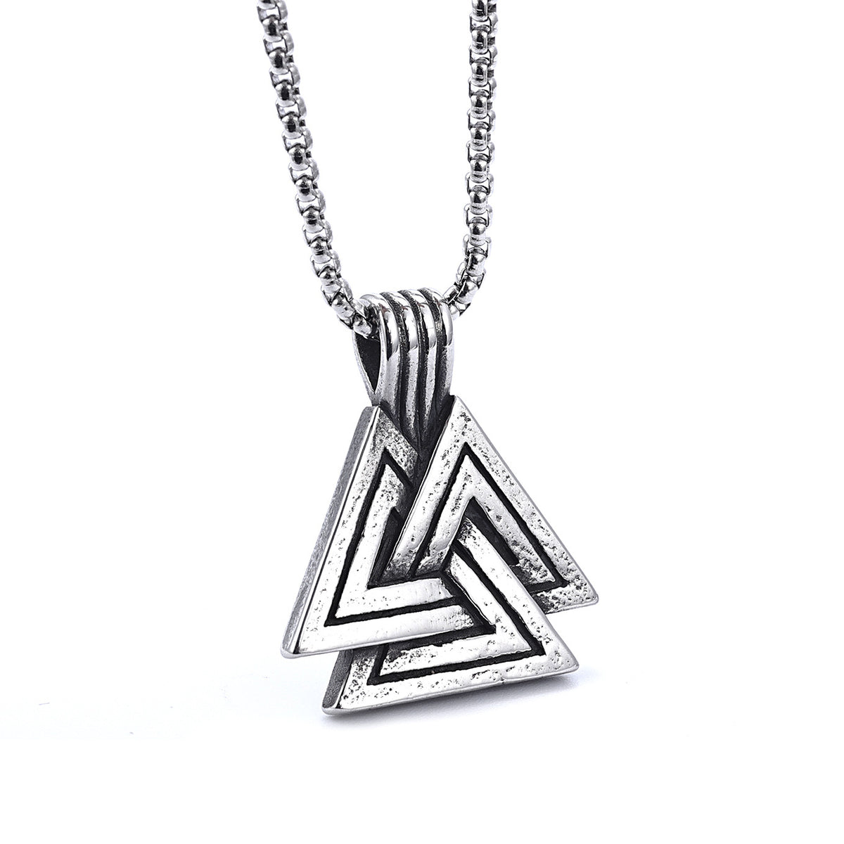 Stainless Steel Viking Triangle Pendant Necklace on white background