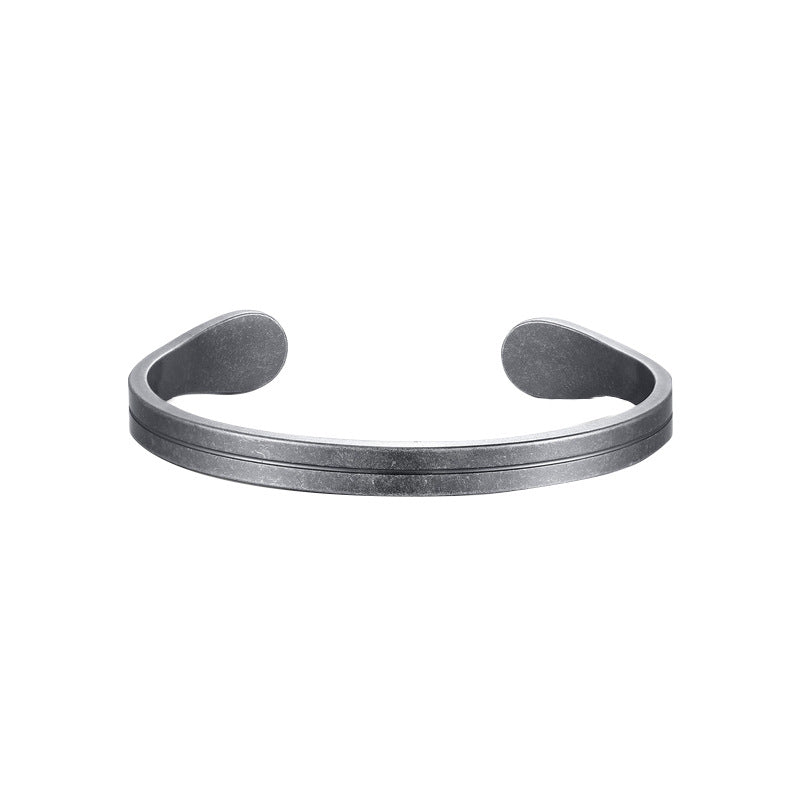 Dual Line Stainless Steel Cuff Bracelet in vintage silver finish