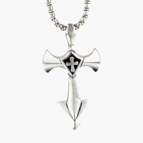 Geometric Cross Pendant Necklace, silver-tone, stainless steel view 2