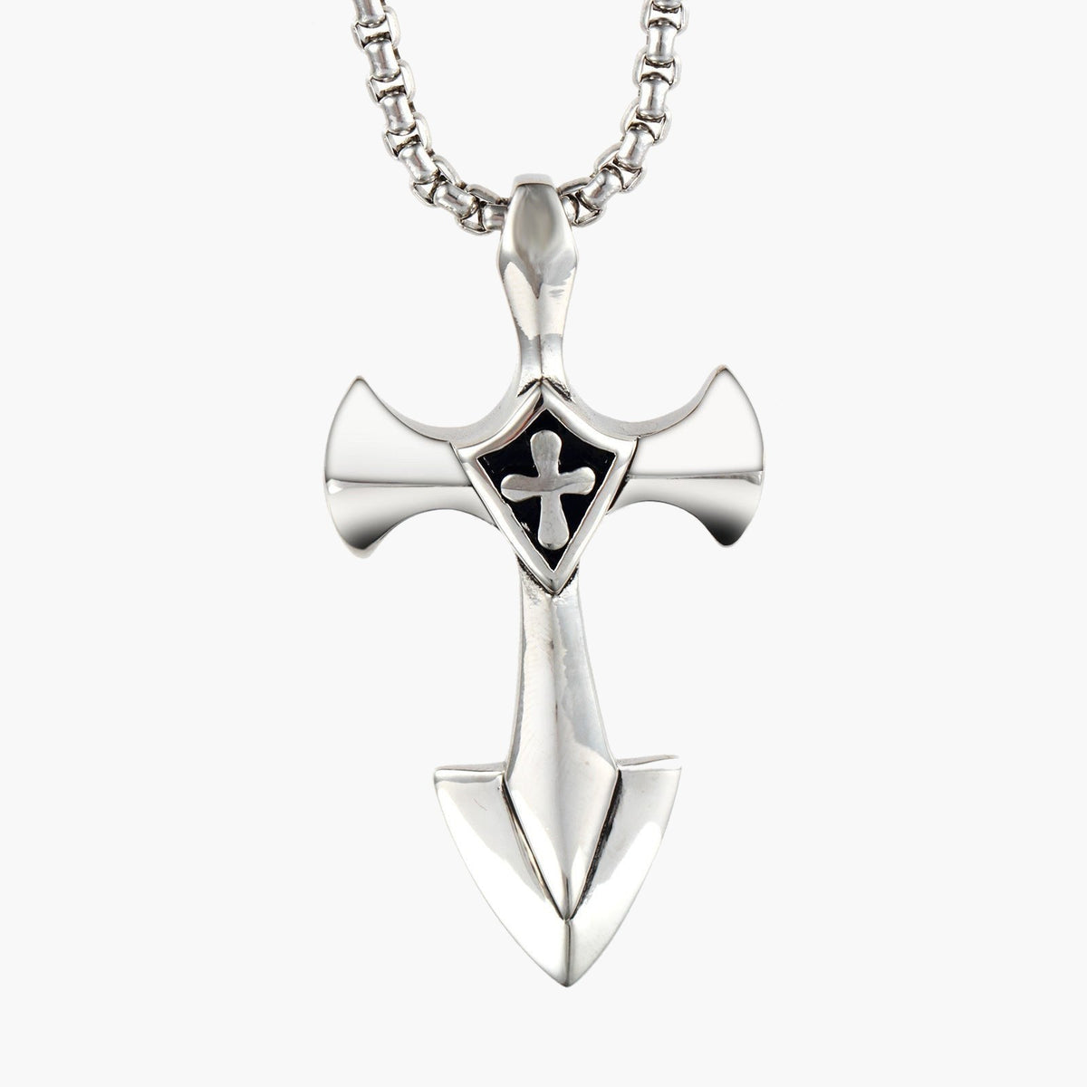 Geometric Cross Pendant Necklace, silver-tone, stainless steel