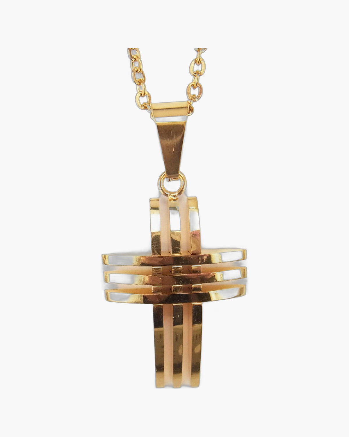 Geometric Interlocking Cross Necklace silver-tone finish view 5