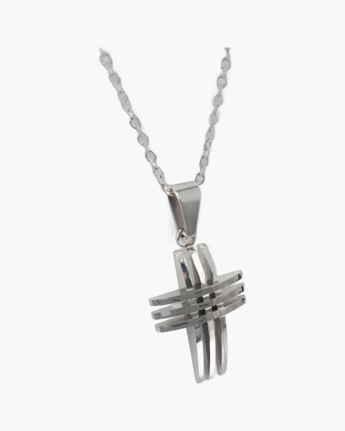 Geometric Interlocking Cross Necklace silver-tone finish view 2
