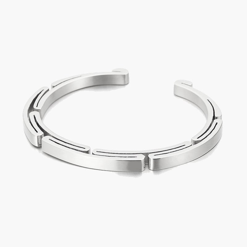 Geometric Link Cuff Bracelet, silver finish