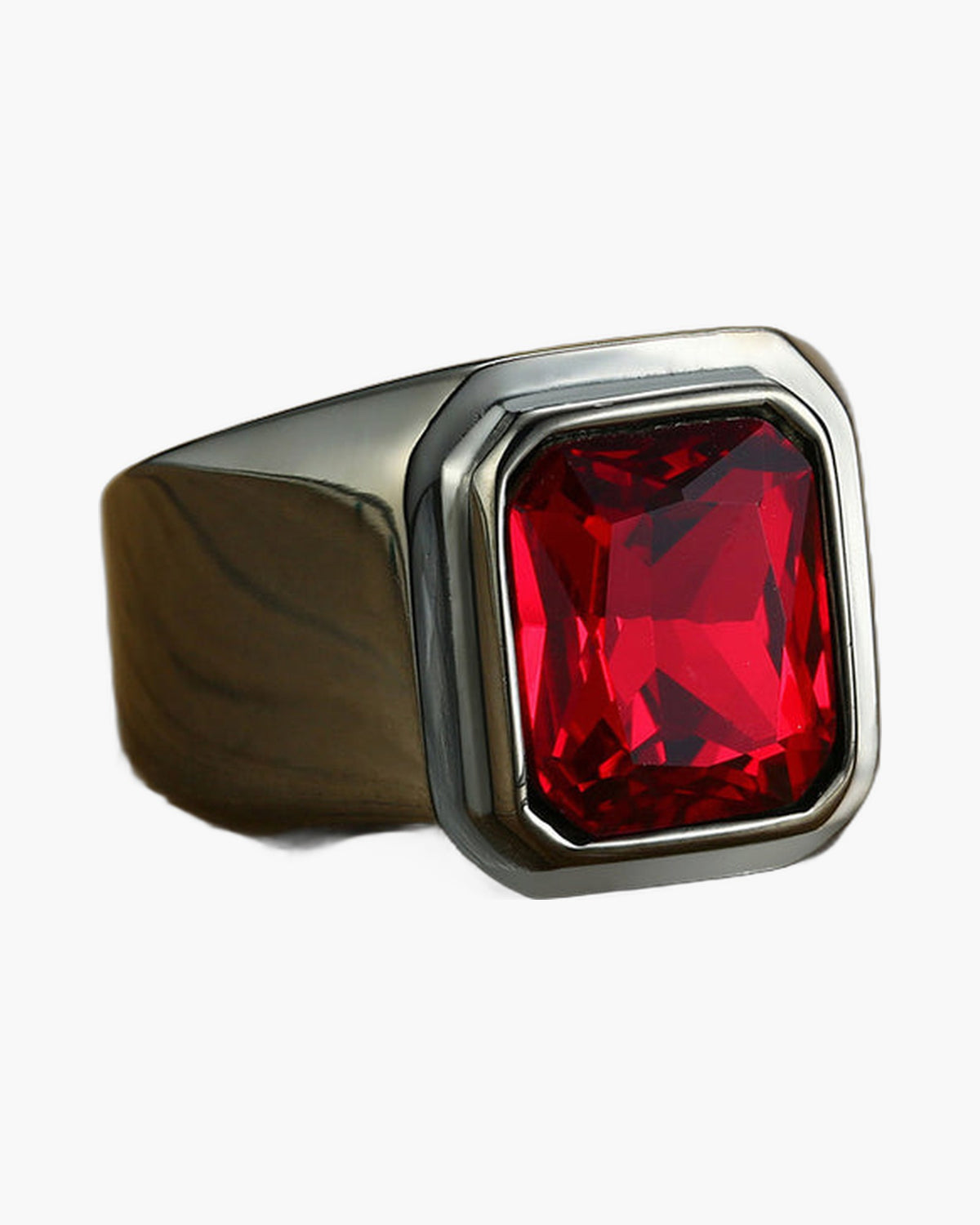 Geometric Red Gemstone Stainless Steel Ring - gold and black rings view 5