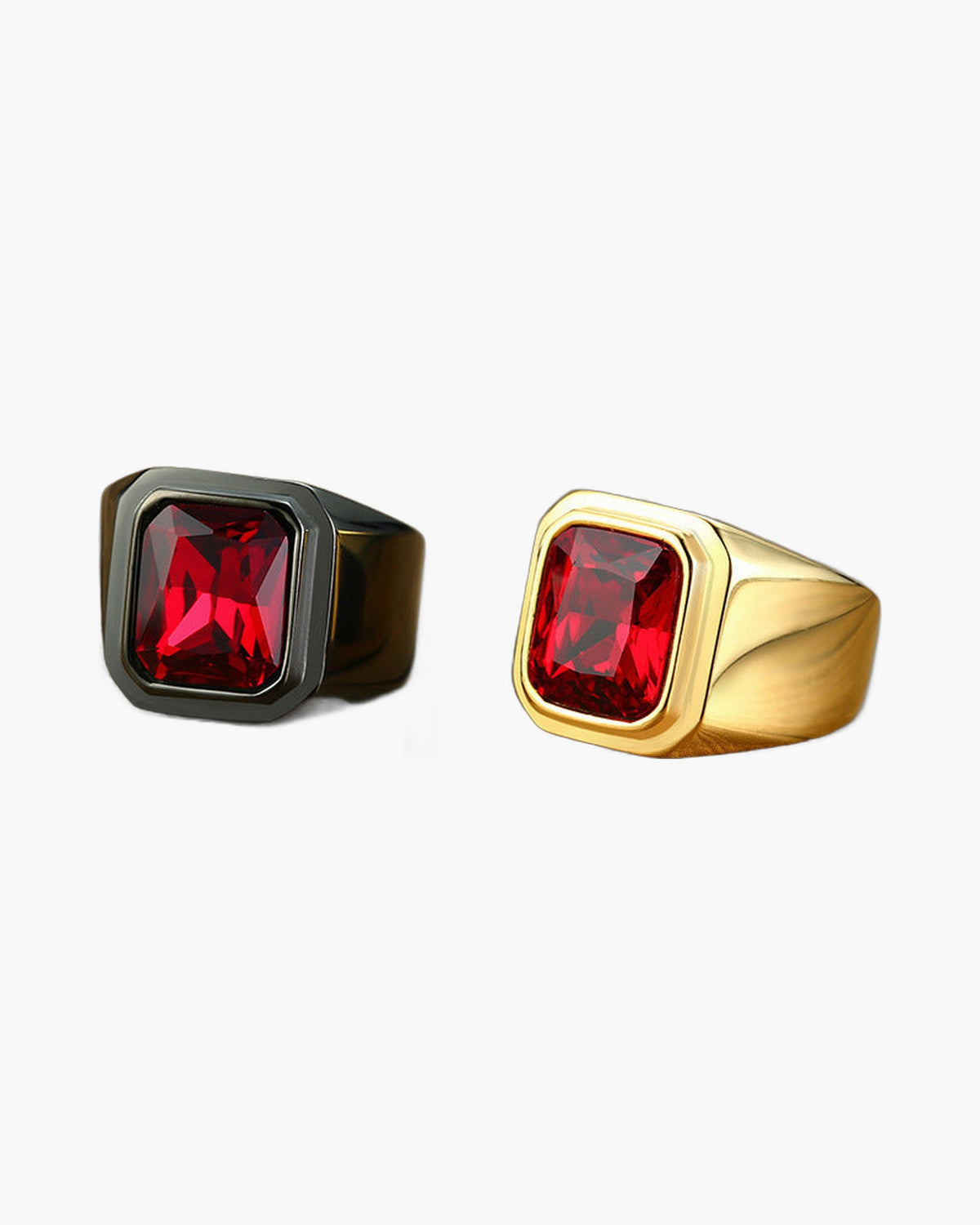 Geometric Red Gemstone Stainless Steel Ring - gold and black rings view 2
