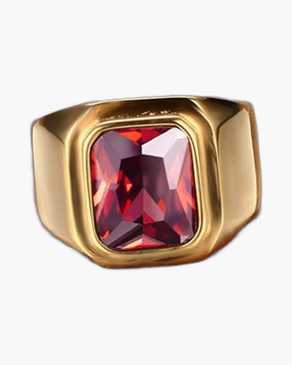 Geometric Red Gemstone Stainless Steel Ring - gold and black rings view 6