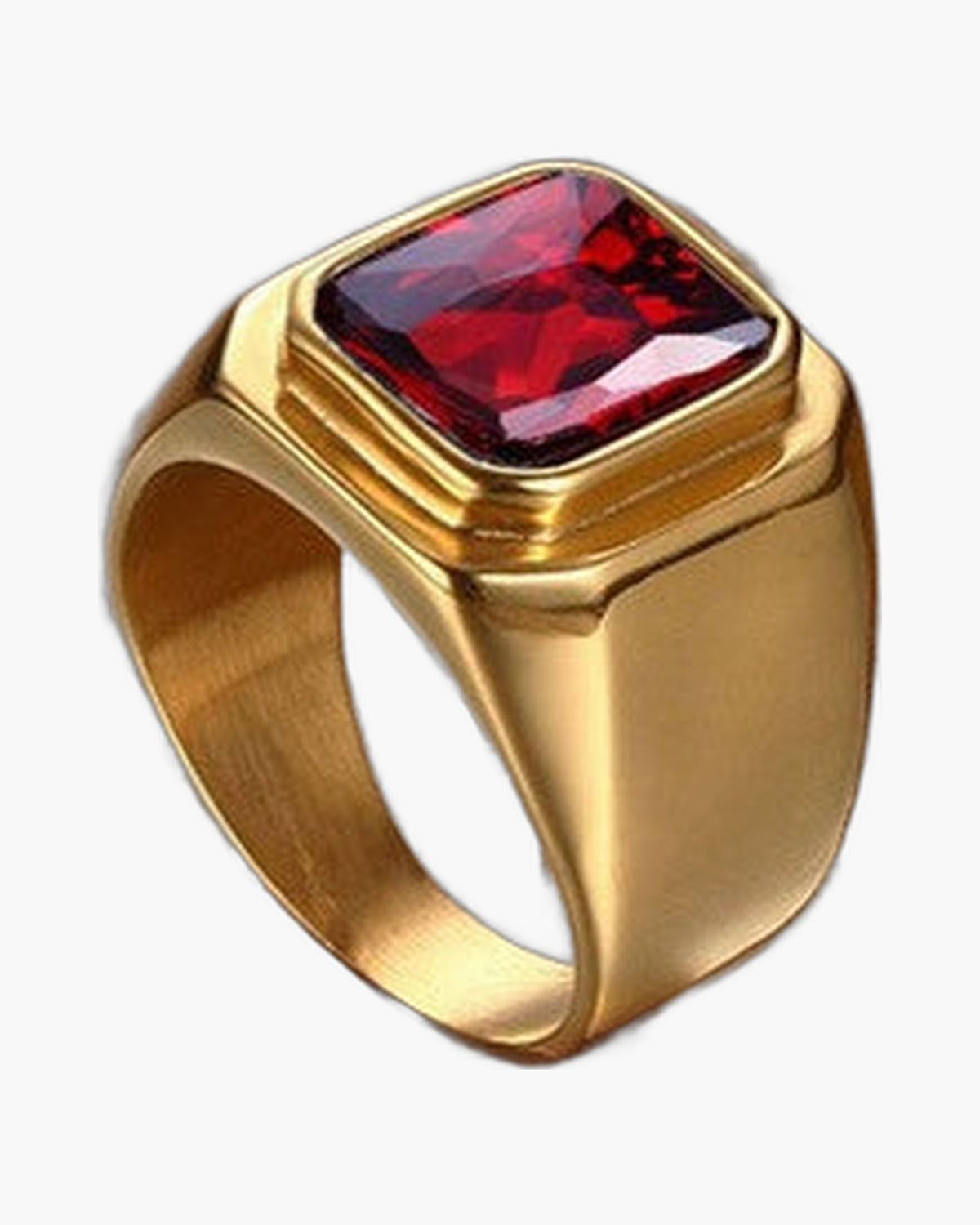 Geometric Red Gemstone Stainless Steel Ring - gold and black rings view 3